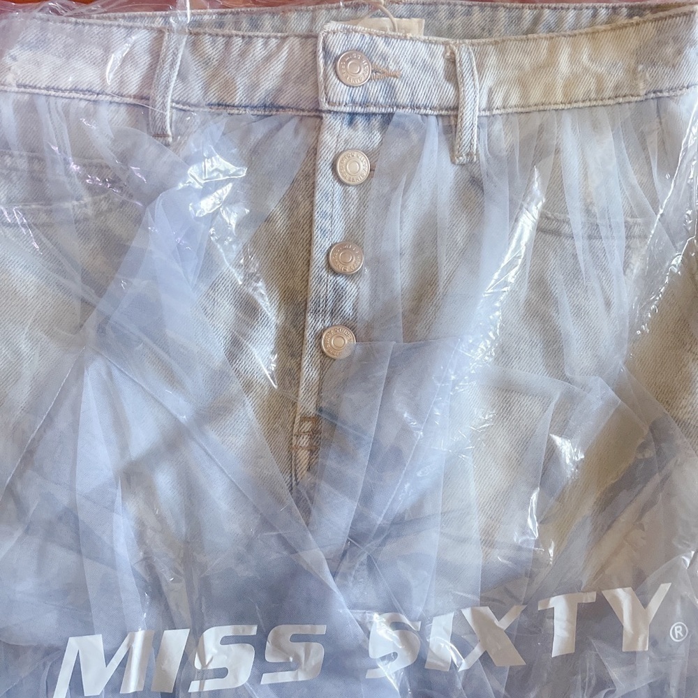 Miss Sixty Denim Skirt with Blue Lace Overlay - Picture 3 of 7